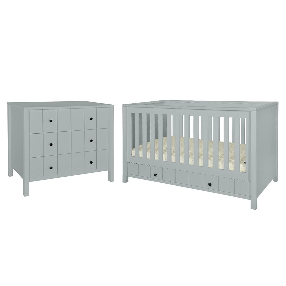 NOVELIES Lit évolutif 70x140 et commode 3 tiroirs Allpin - Gris