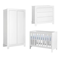 Chambre complète lit bébé 60x120 - commode à langer - armoire 2 portes Moon - Blanc