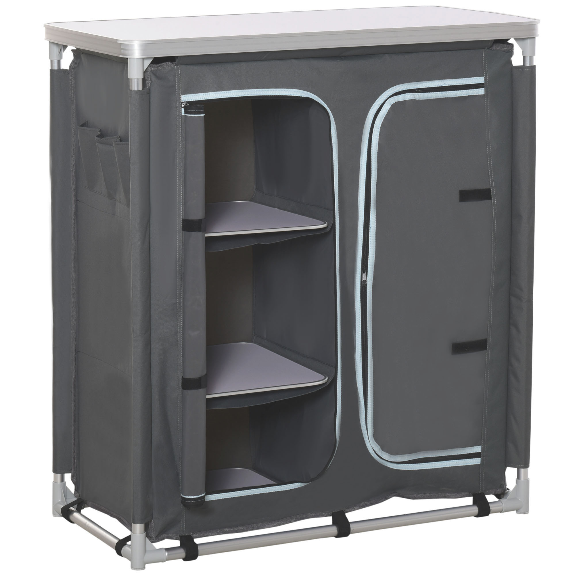 OUTSUNNY Outsunny Cuisine de camping - meuble camping - armoire de camping  - plan de travail, nombreux rangements, sac transport inclus - armature  alu. Oxford gris pas cher 