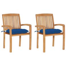 Chaises de jardin 2 pcs avec coussins bleu Bois de teck massif