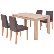 VIDAXL Table et chaises 5 pcs Cuir synthetique Chene Marron