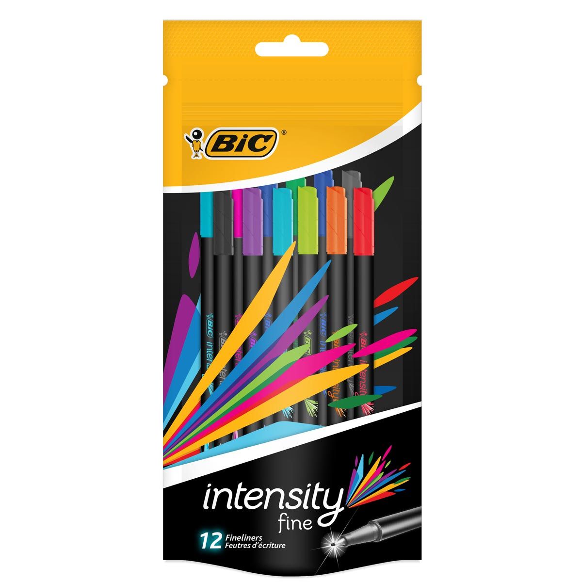 Stylos feutres Bic Intensity - pointe moyenne 1 mm - coloris assortis -  pack de 12 pas cher