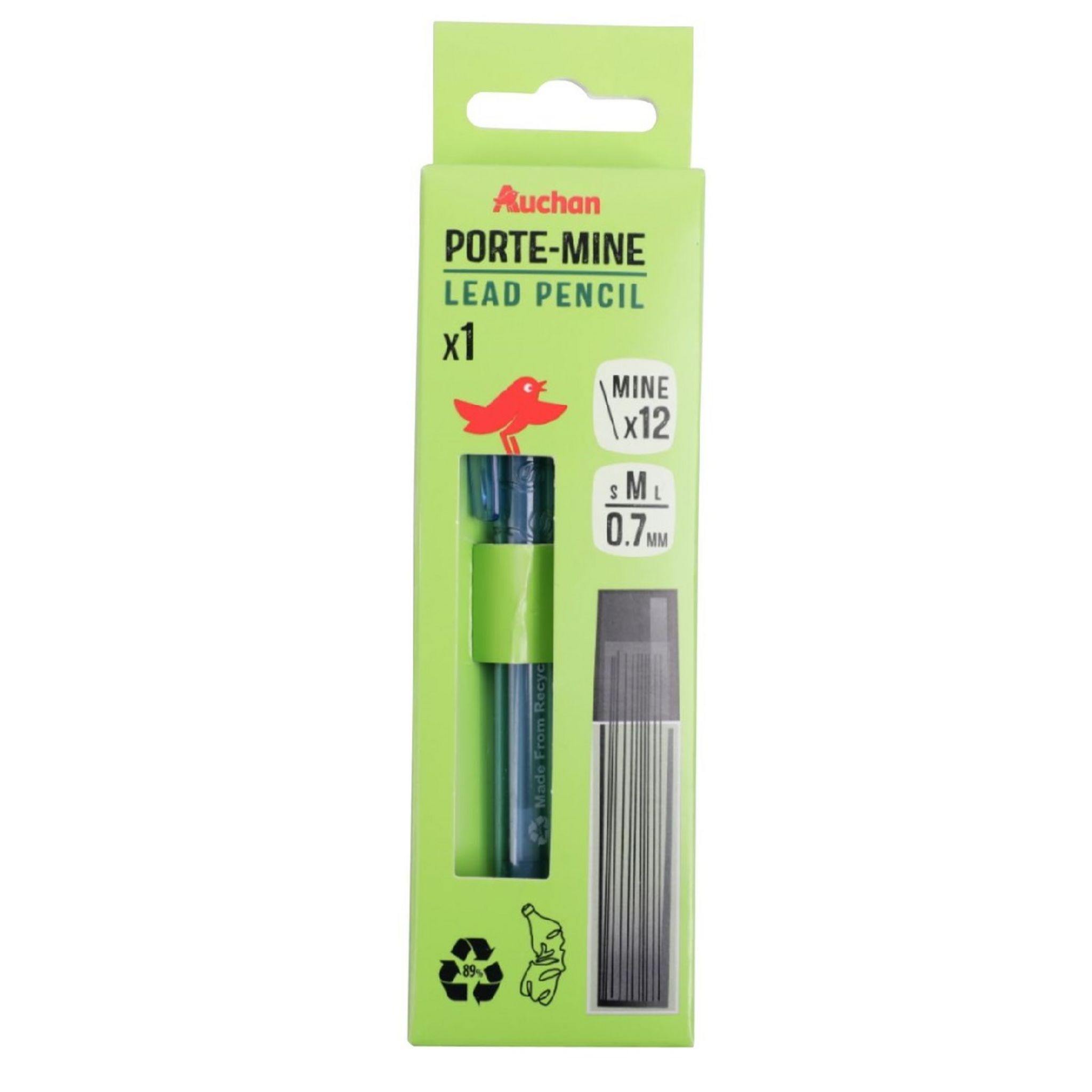 AUCHAN Porte mine pointe moyenne 0.7mm + 12 mines bleu pas cher 