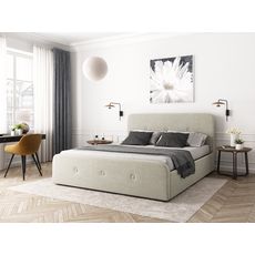 Cadre de lit coffre avec tête de lit capitonnée 160x200 BERGEN (Naturel)