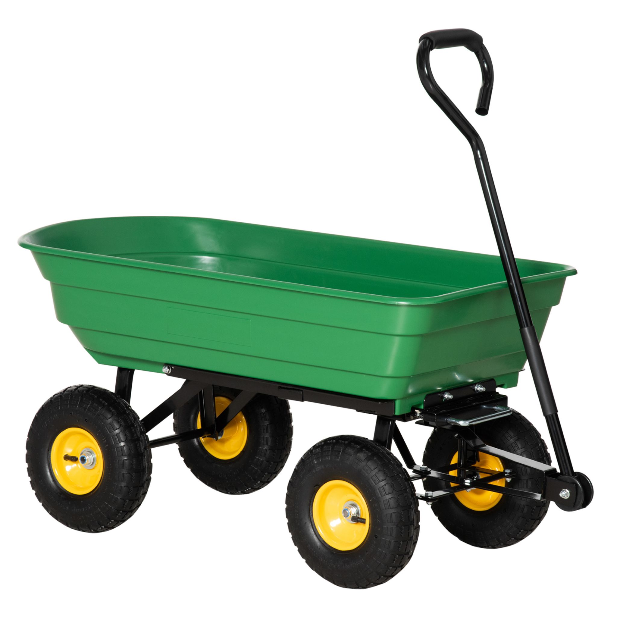 Outsunny Chariot de Jardin à Main Benne basculante 75° 125L Charge Max. 200  Kg 4 Roues pneumatiques Acier PP Jaune Vert