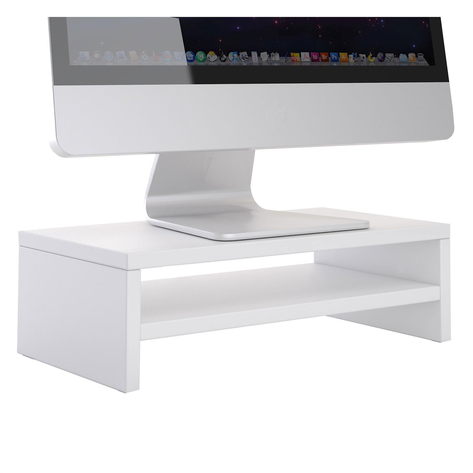 IDIMEX Support d'écran d'ordinateur DISPLAY, réhausseur pour moniteur avec  étagère intermédiaire, longueur 42 cm, en mélaminé blanc mat pas cher 