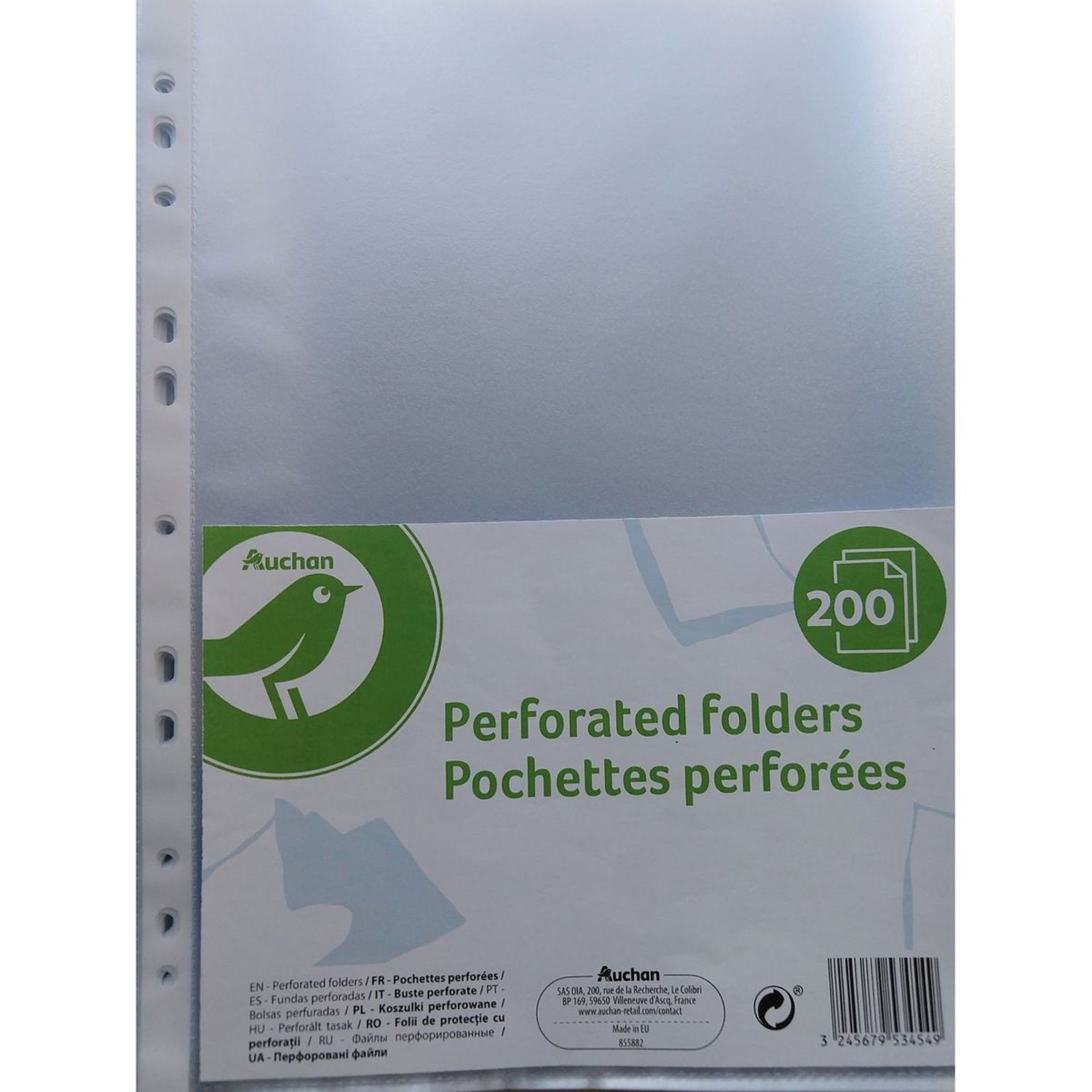 Pochette plastique perforée épaisse pour 200 feuilles