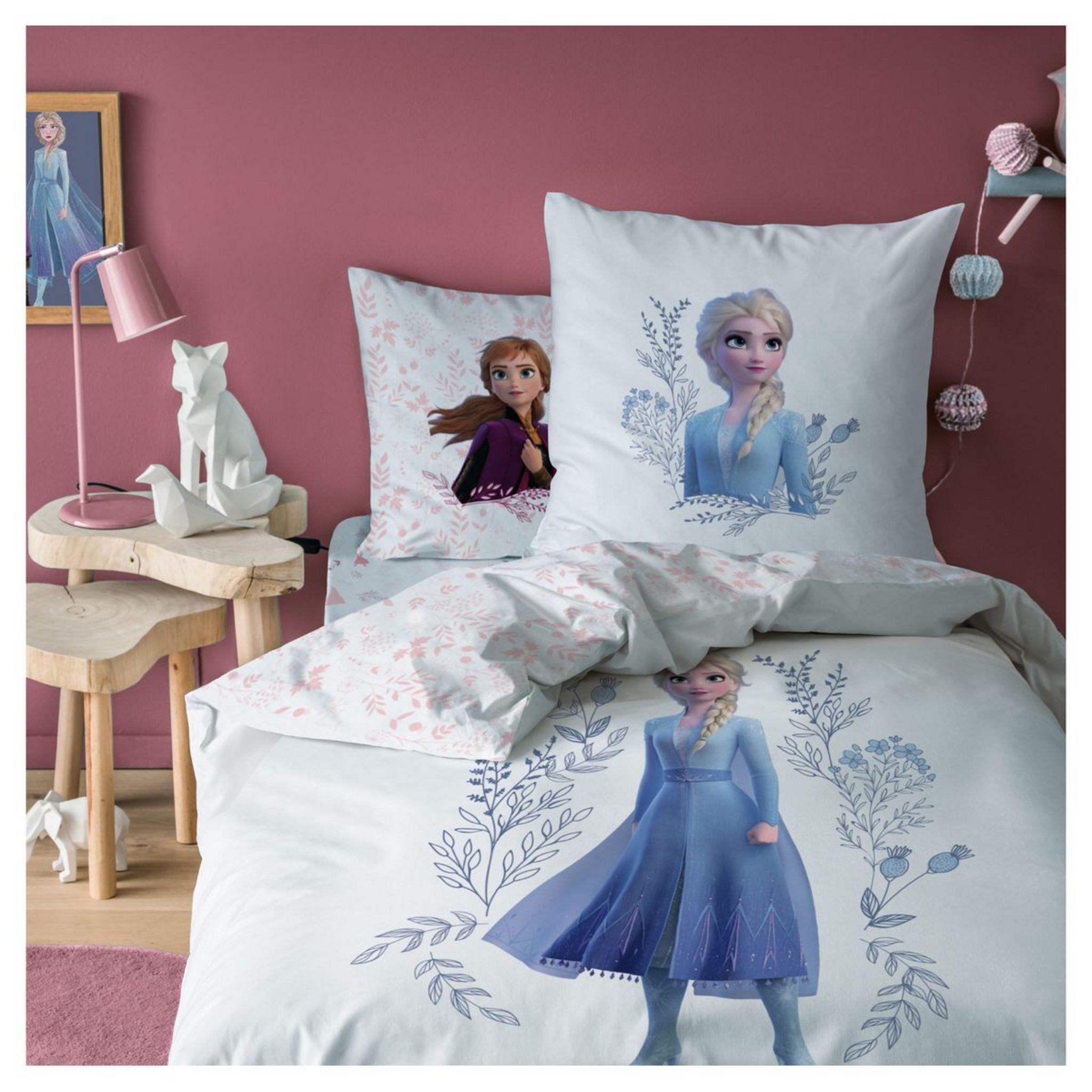 DISNEY - LA REINE DES NEIGES PARURE DE LIT HOUSSE DE COUETTE ELSA BLEU/ROSE  140 X 200 CM - SAHINLER