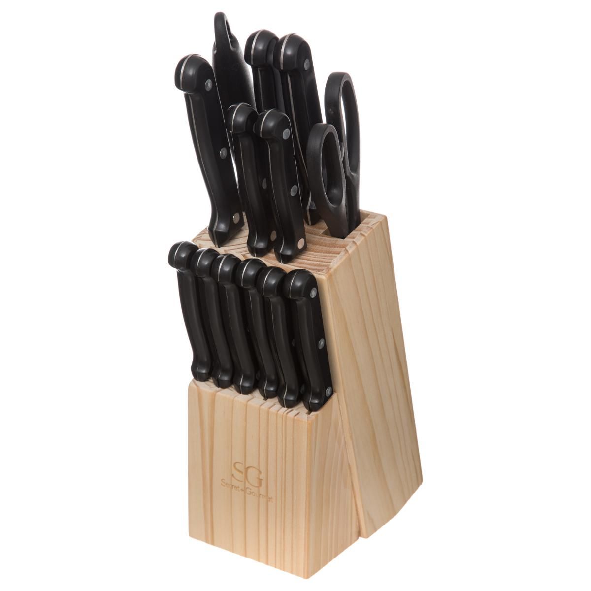 Bloc à couteaux en bois : 11 emplacements, lame 22cm max, Coutellerie