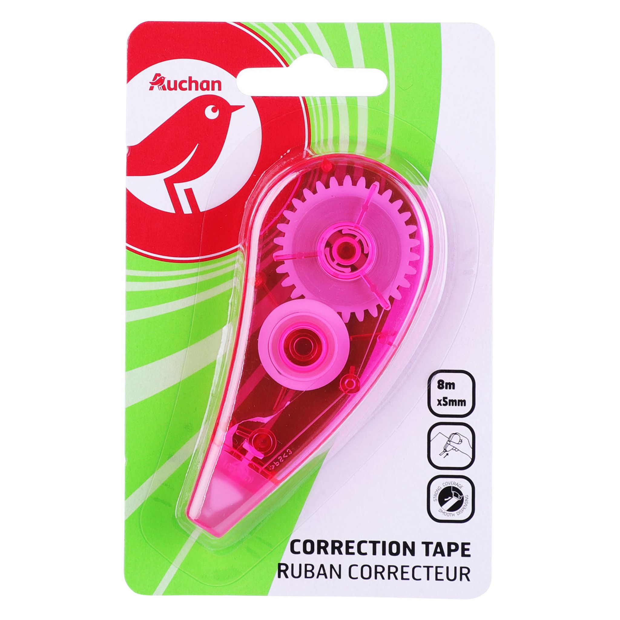 AUCHAN Souris correctrice 8m x 5mm rose pas cher 