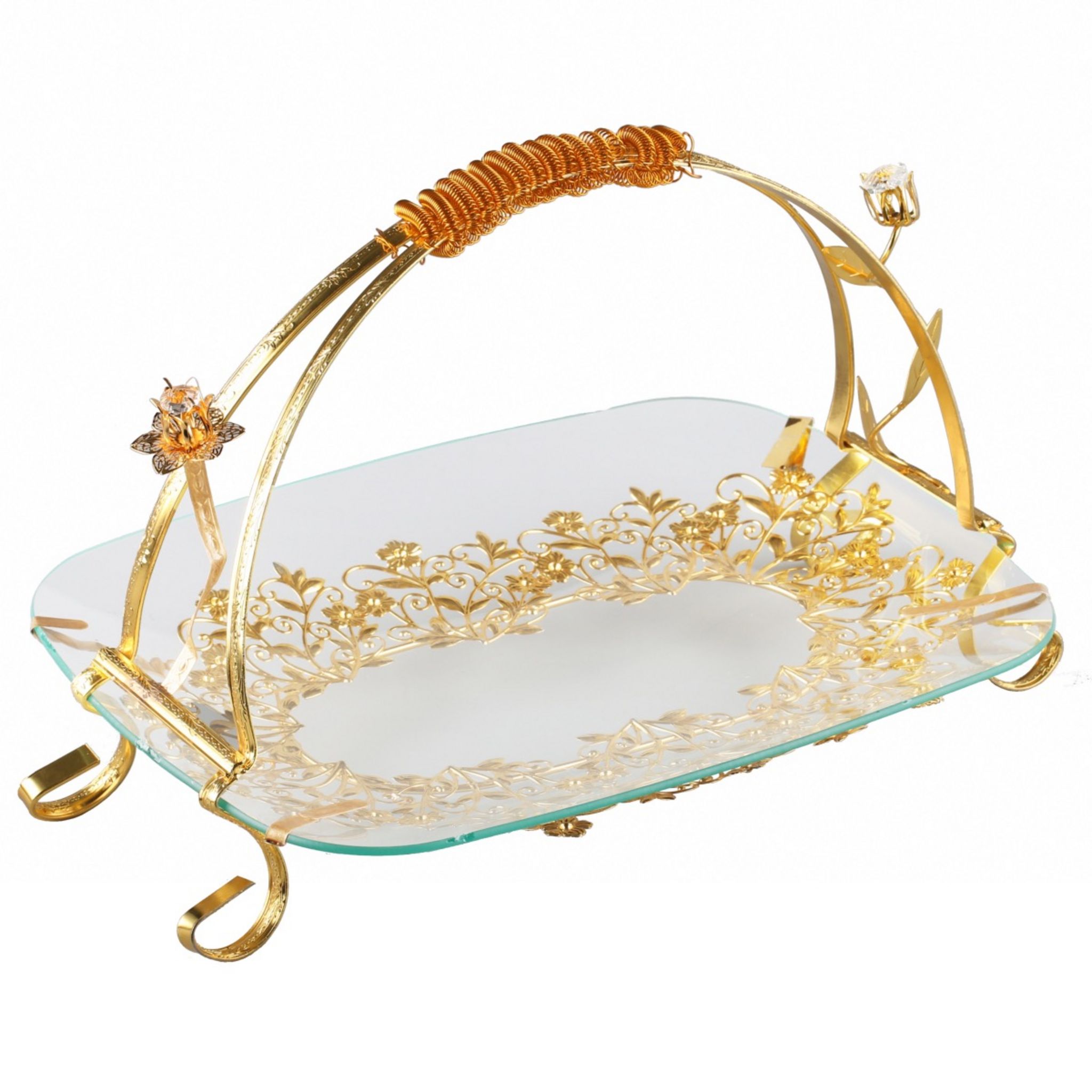 Bo Time Plateau / Présentoir à gâteaux de style oriental en métal doré avec  poignée et assiette en verre - Or pas cher 