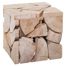 Pouf tabouret carré bois 30 cm