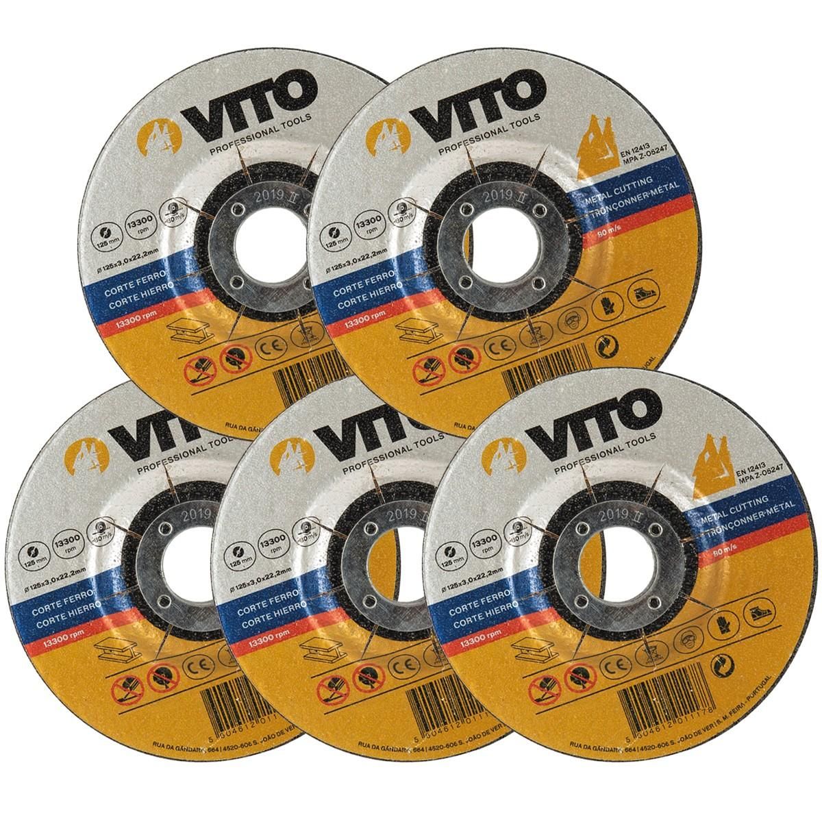 VITO Pro-Power Lot de 5 disques à tronçonner 125mm VITO METAL Alésage 22,2mm Usage intensif