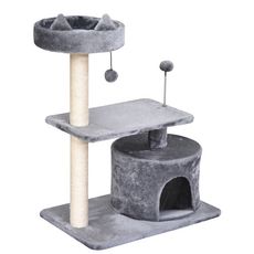 PAWHUT Arbre à chats griffoir sisal naturel centre d'activités niche plateformes jeu boule suspendue et à ressort gris