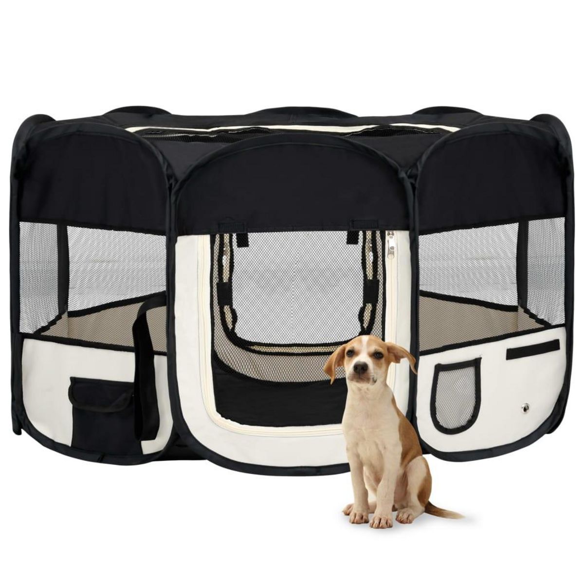 VIDAXL Parc pliable pour chien avec sac de transport Noir