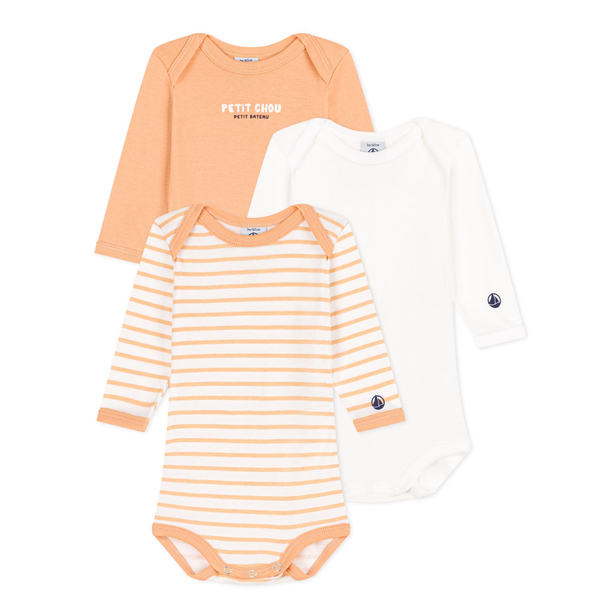 Petit Bateau Bodies Naissance Manche Longue (Lot de 3) Mixte bébé, Variante  1, 0-3 mois