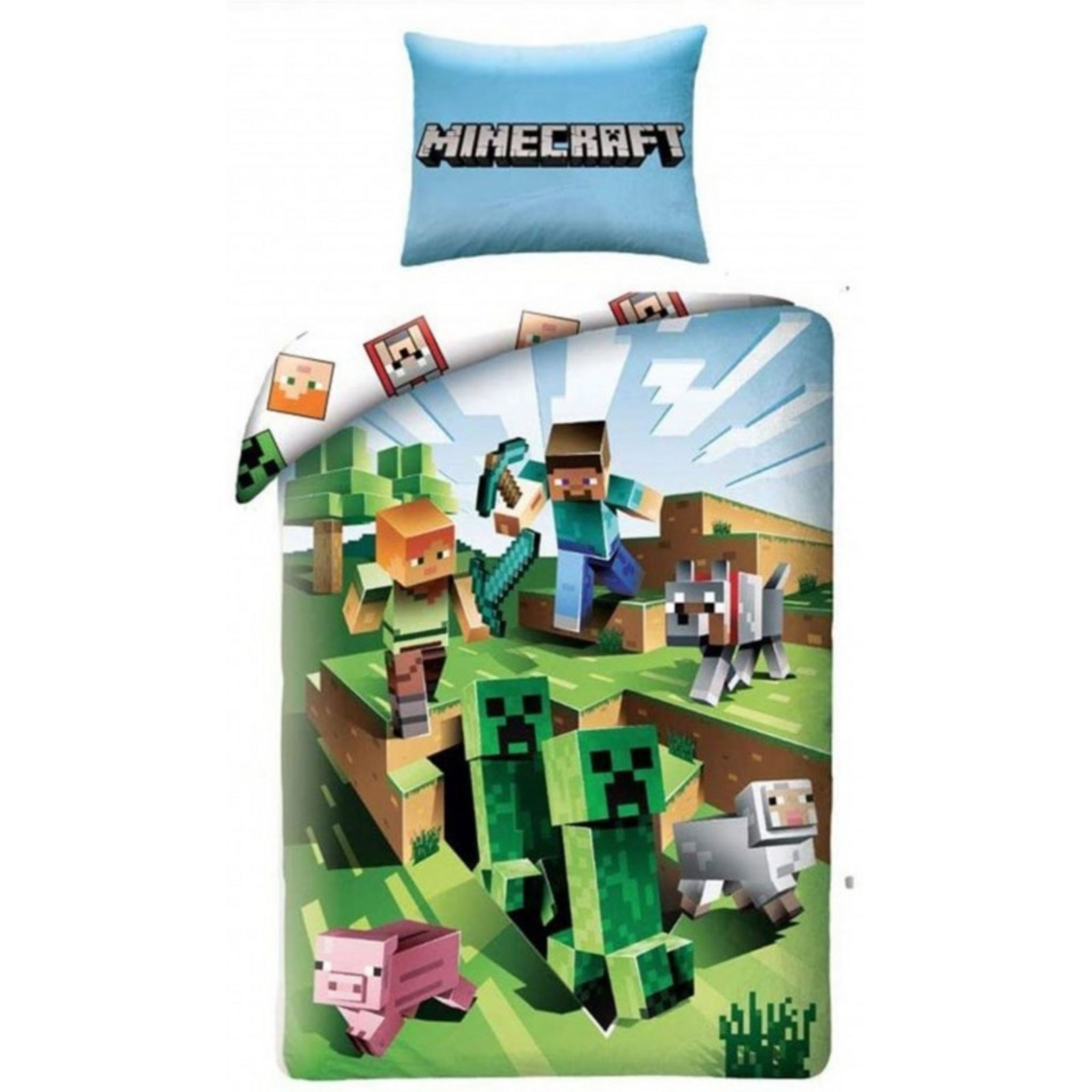 Gamer - Parure de lit coton Enfant Minecraft Bataille - Housse de Couette  140x200 cm Une Taie