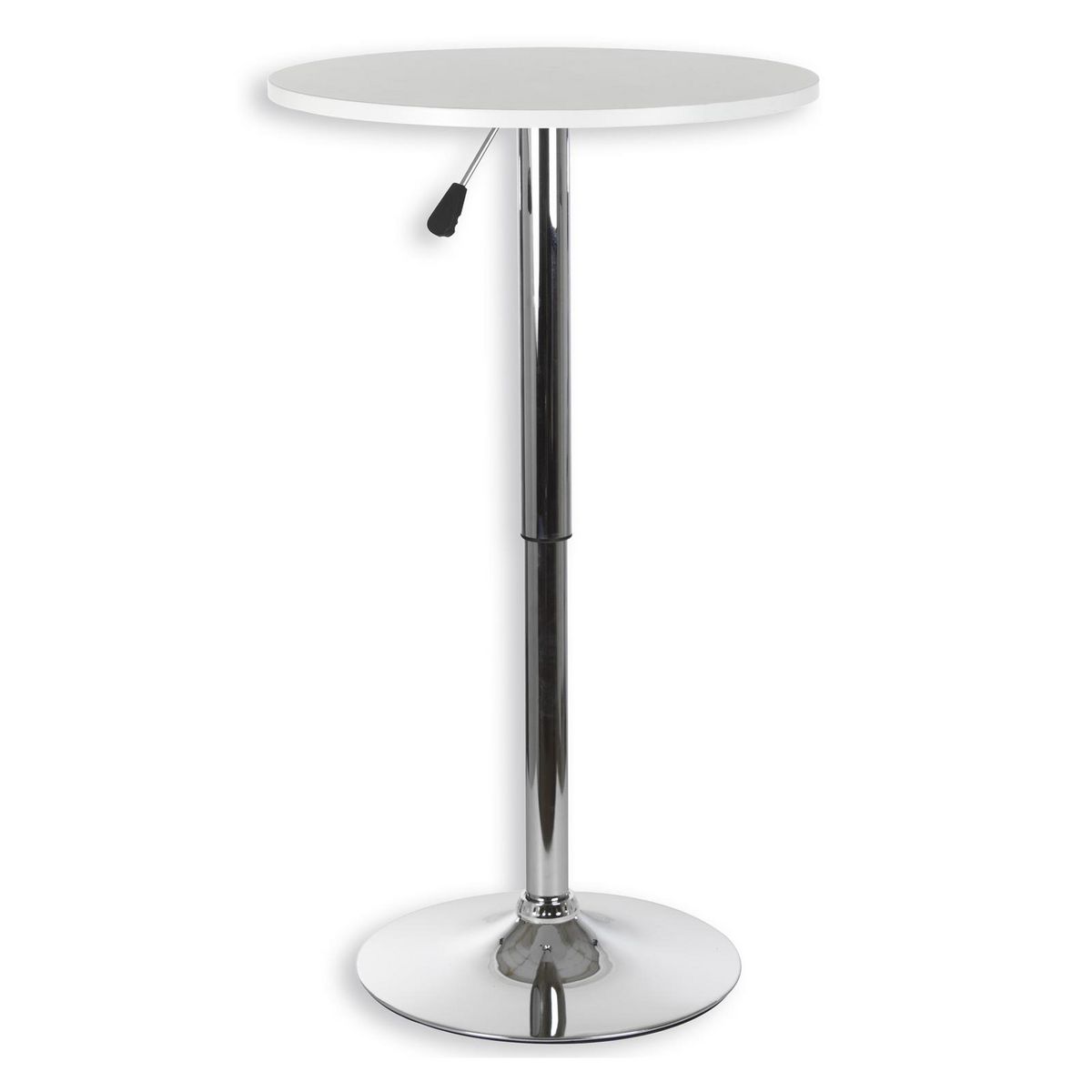 Table haute de bar dominik table bistrot ronde hauteur réglable avec plateau  tournant en plastique blanc et socle en métal chromé - Conforama