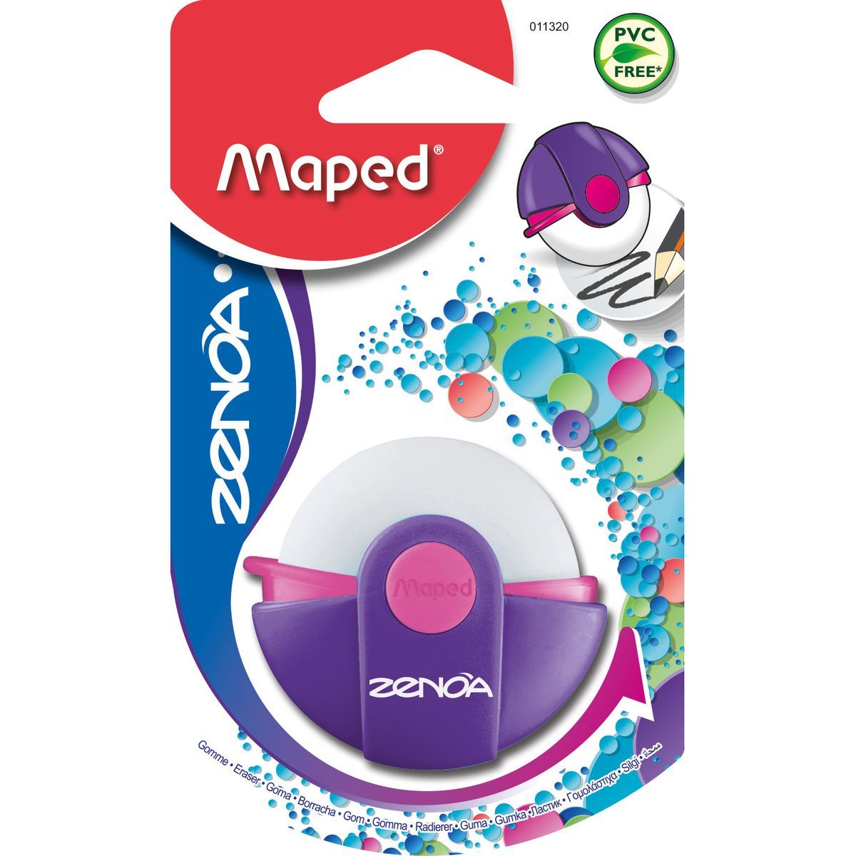 MAPED Gomme blanche ronde avec étui refermable Zenoa violet pas cher 