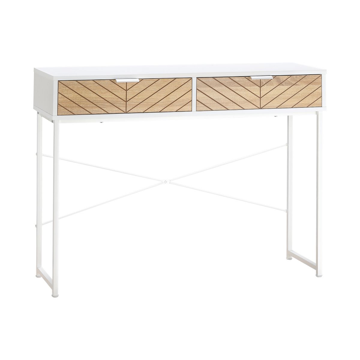 HOMCOM Table console industriel 2 tiroirs aspect bois de chêne
