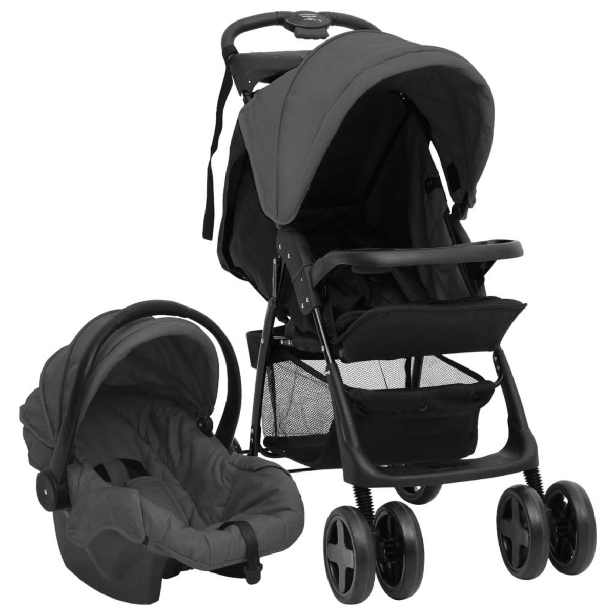 VIDAXL Poussette pour bebe 3 en 1 Gris fonce et noir Acier pas