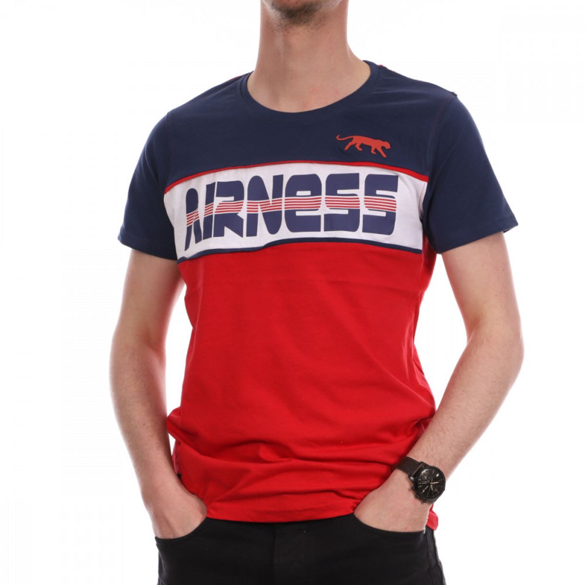  T-shirt Rouge/Bleu Homme Airness Bravery