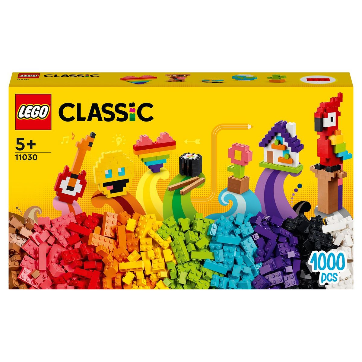LEGO Classic 11030 - Briques à foison, Jouet Briques avec Emoji Smiley, un Perroquet, une Fleur et Plus, Cadeau Créatif pour Enfants