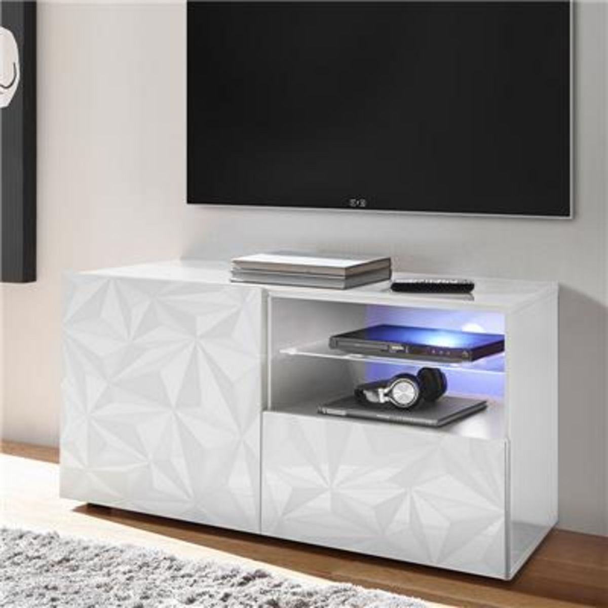 NOUVOMEUBLE Petit meuble TV 120 cm blanc laqué design sans