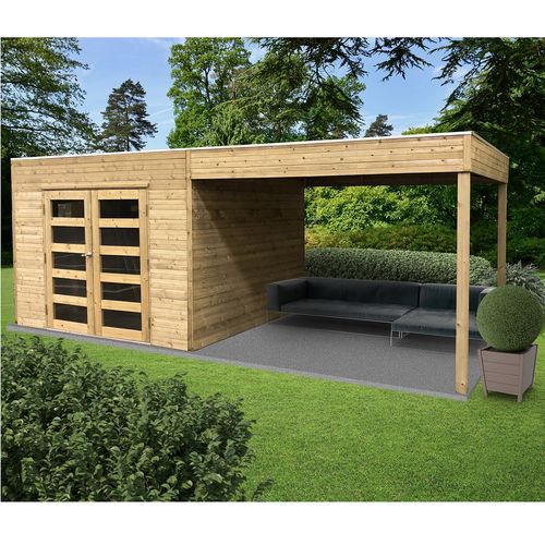 Abri de jardin en bois traité Tarento avec auvent - 8 m²