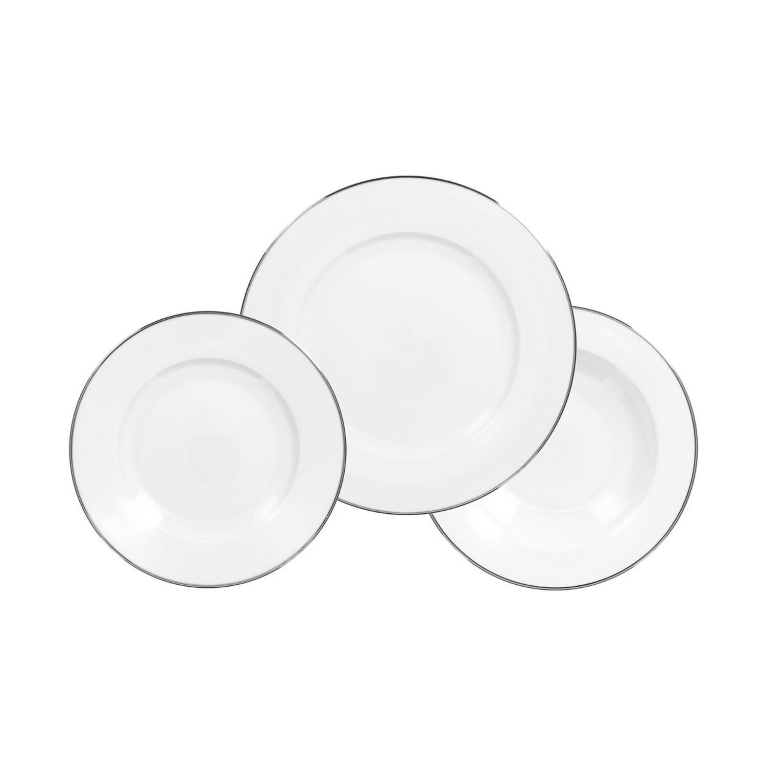 Service vaisselle 18 pièces en porcelaine - Blanc et argenté - DYNAO