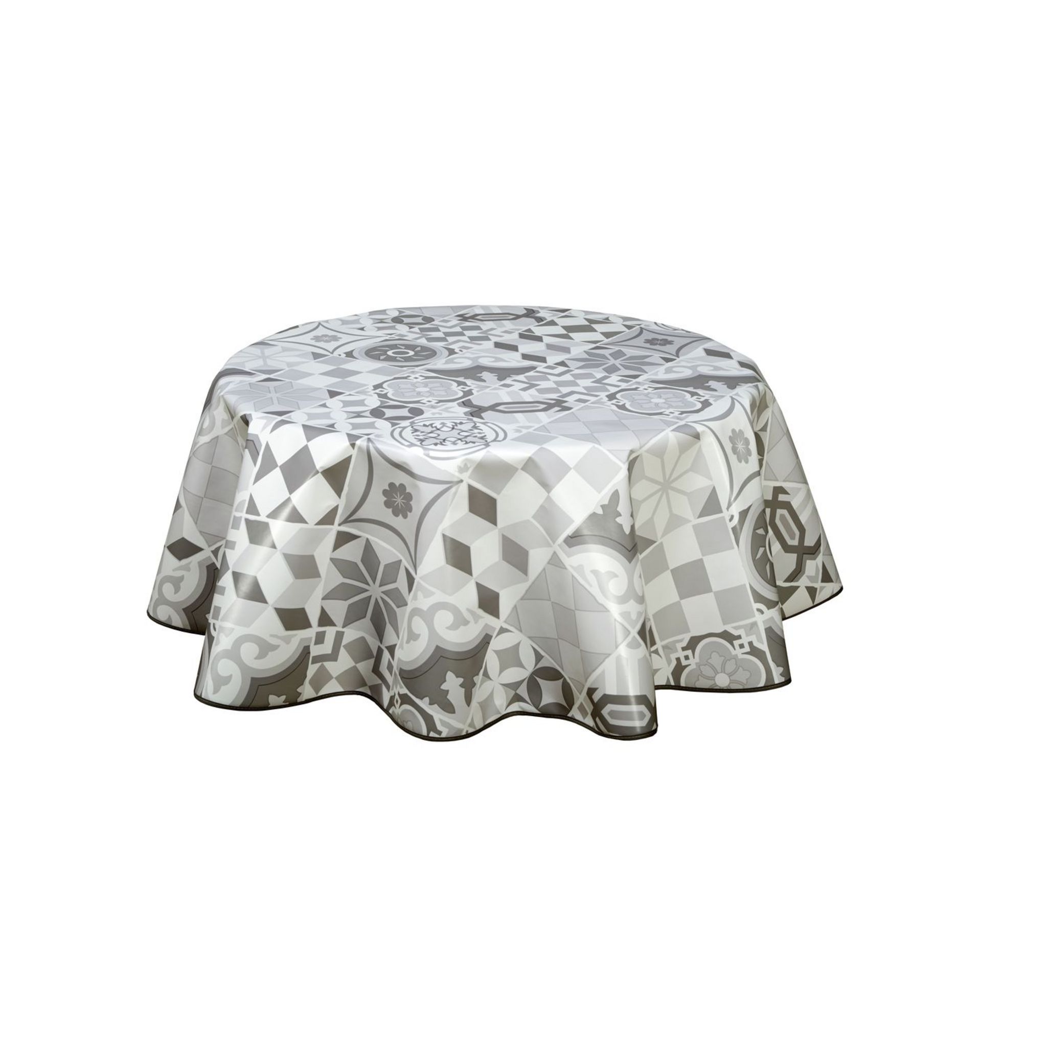 CPM Nappe ronde en toile cirée Carreaux - Diamètre 150 cm - Gris