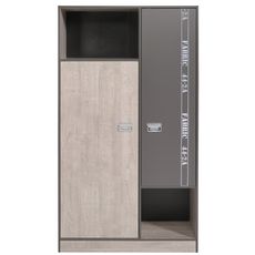 Armoire 2 portes chambre junior style industriel L101cm LOFTY (Gris loft/gris ombre)