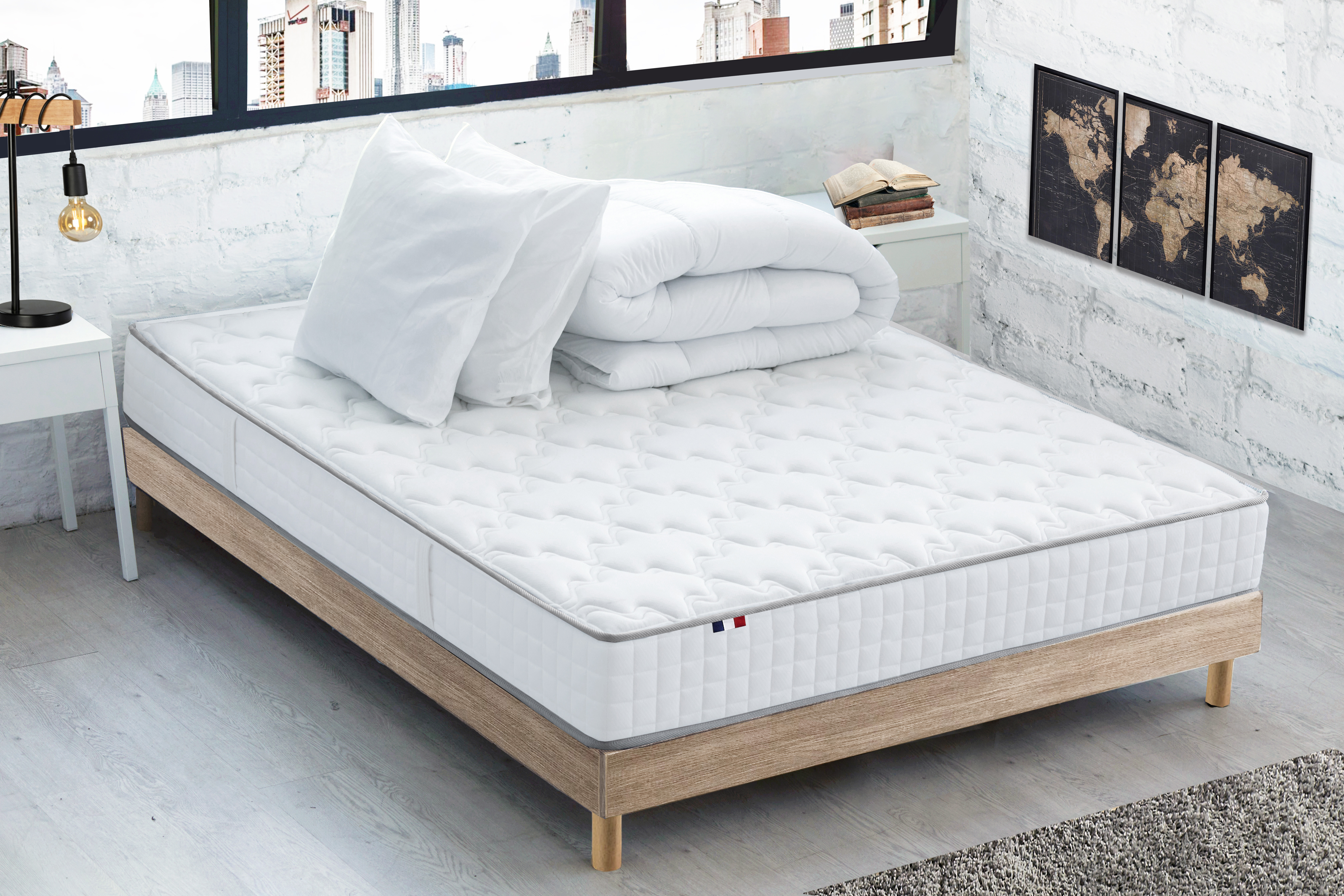 Lit complet Sommier + Matelas 140x190 cm - livraison gratuite