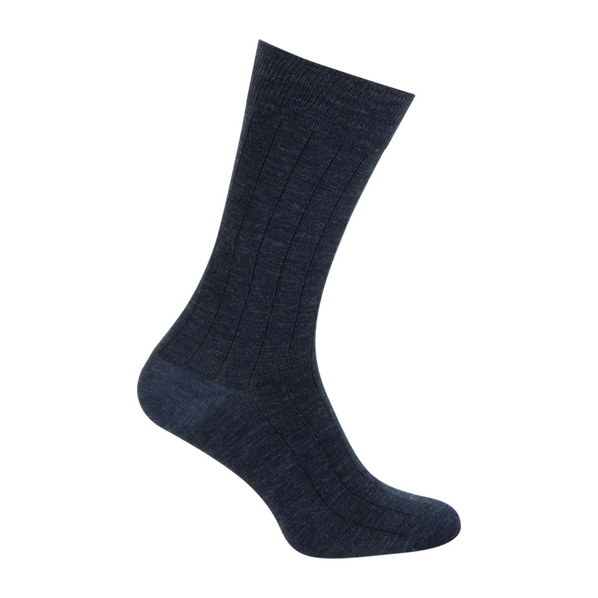 Chaussettes mi-hautes Laine Coton homme Fait en France Bleu