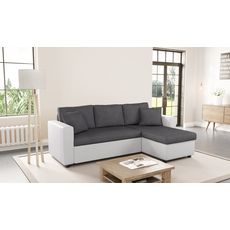  Canapé d'angle 3 places réversible et convertible MATHILDE coloris Gris / Blanc (gris/blanc)