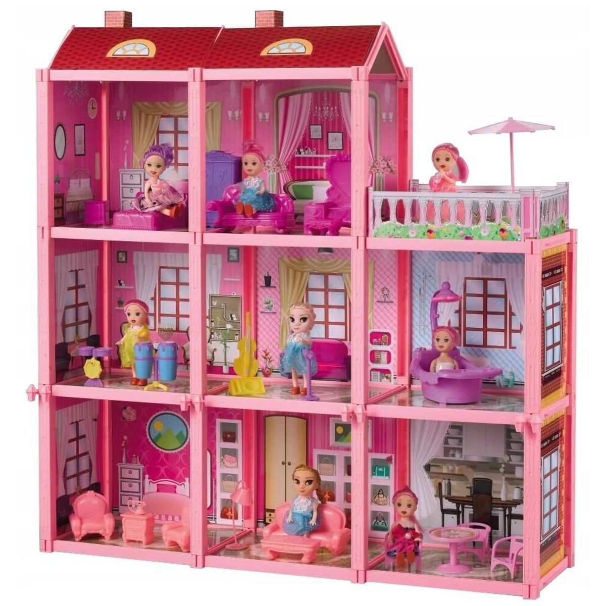  Maison de poupée 8 chambres terrasse 22 accessoires 1 poupée