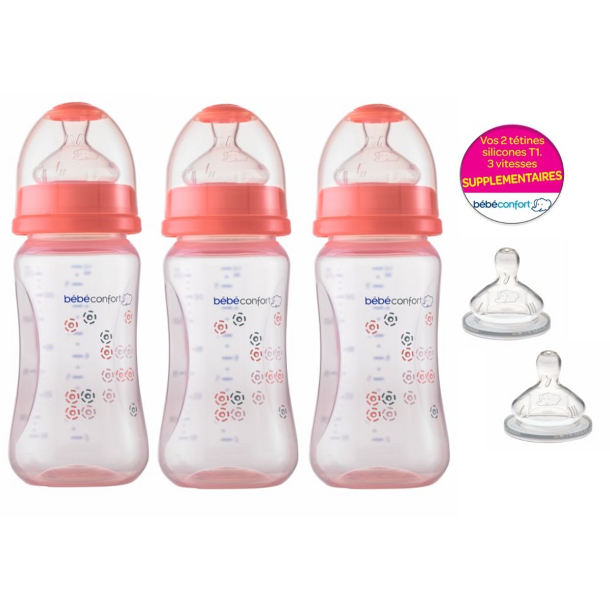 Bebe Confort Lot De 3 Biberons Maternity 270ml 2 Tetines Rose Pas Cher A Prix Auchan