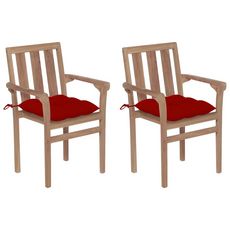 VIDAXL Chaises de jardin 2 pcs avec coussins rouge Bois de teck massif
