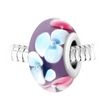 Charm perle rose fleurs verre décoré main et acier par SC Crystal