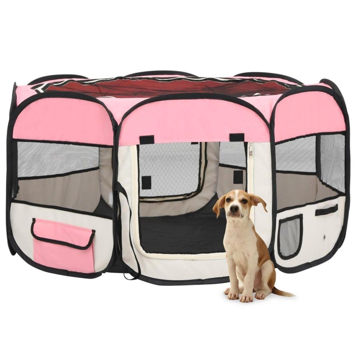 VIDAXL Parc pliable pour chien avec sac de transport Rose 125x125x61cm