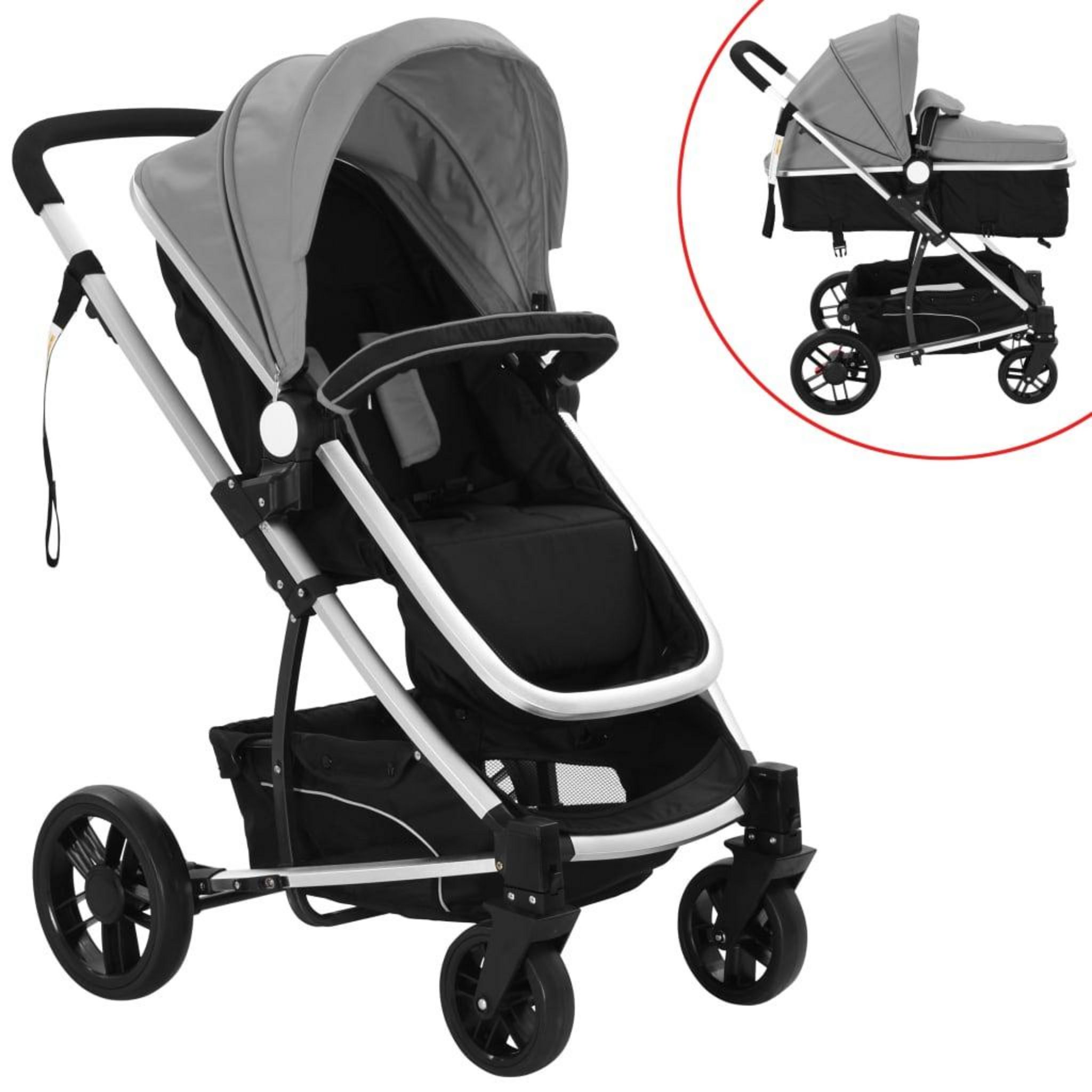 VIDAXL Poussette bebe a 3 roues Gris clair et noir Acier pas cher