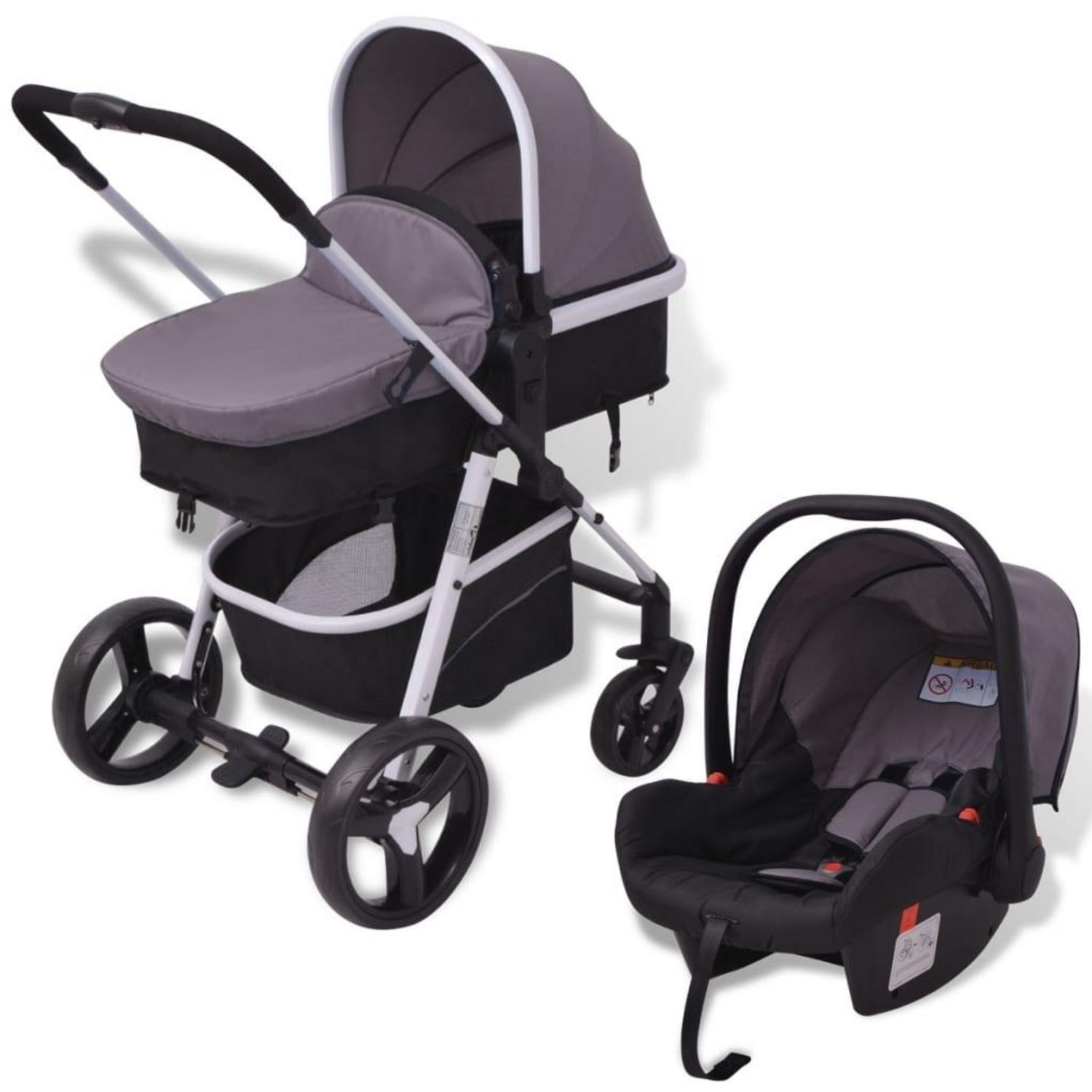 vidaXL Poussette pour bébé 3-en-1 Gris clair et noir Acier