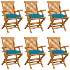 Chaises de jardin avec coussins bleu clair 6 pcs Teck massif