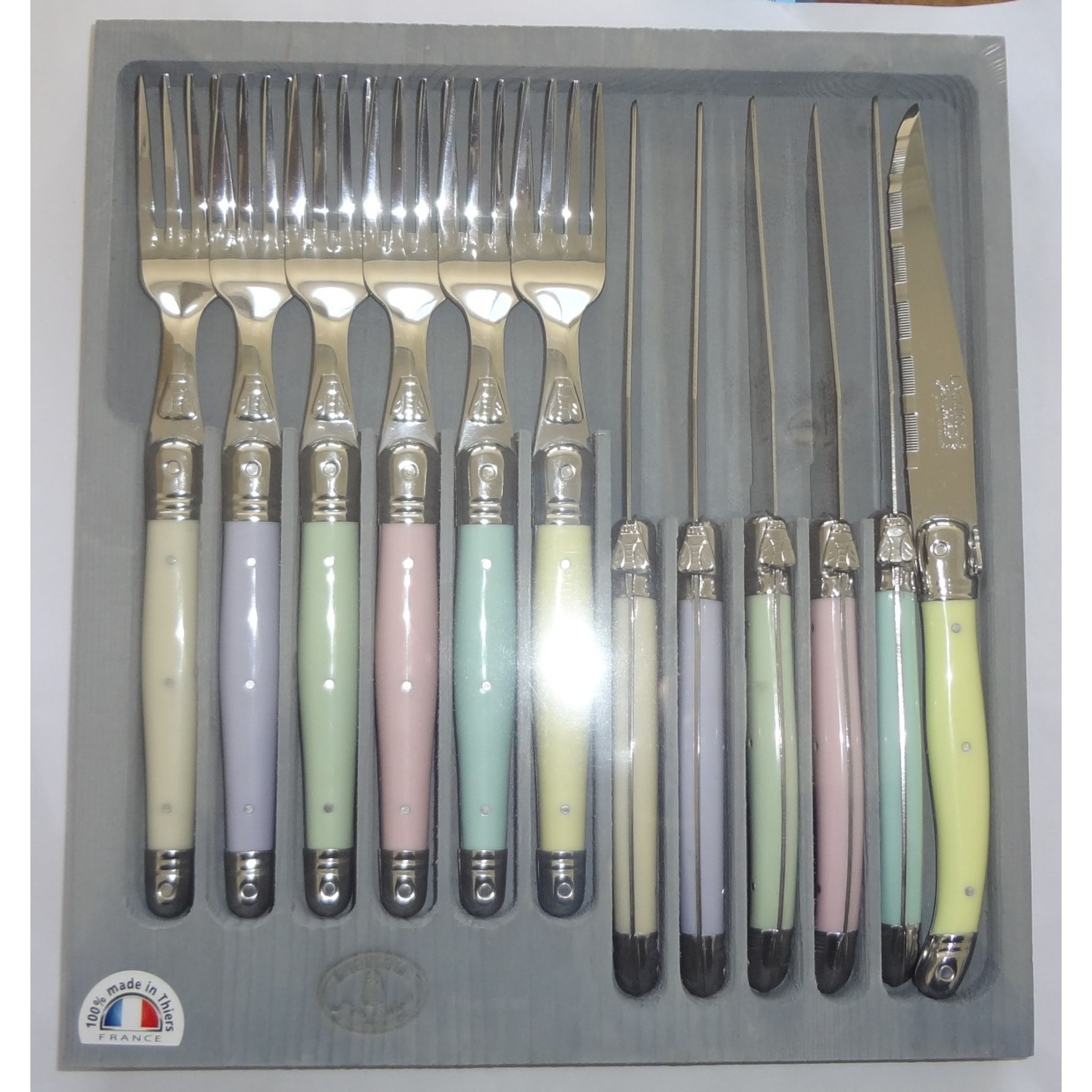 Laguiole Coffret 6 fourchettes LAGUIOLE rouge inox pas cher