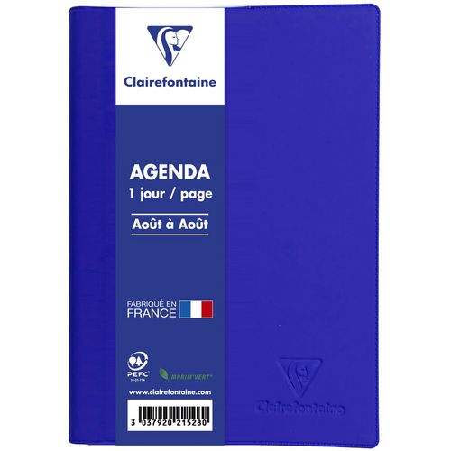 Agenda scolaire journalier 12x17cm couverture PVC toucher gomme bleu 2022-2023