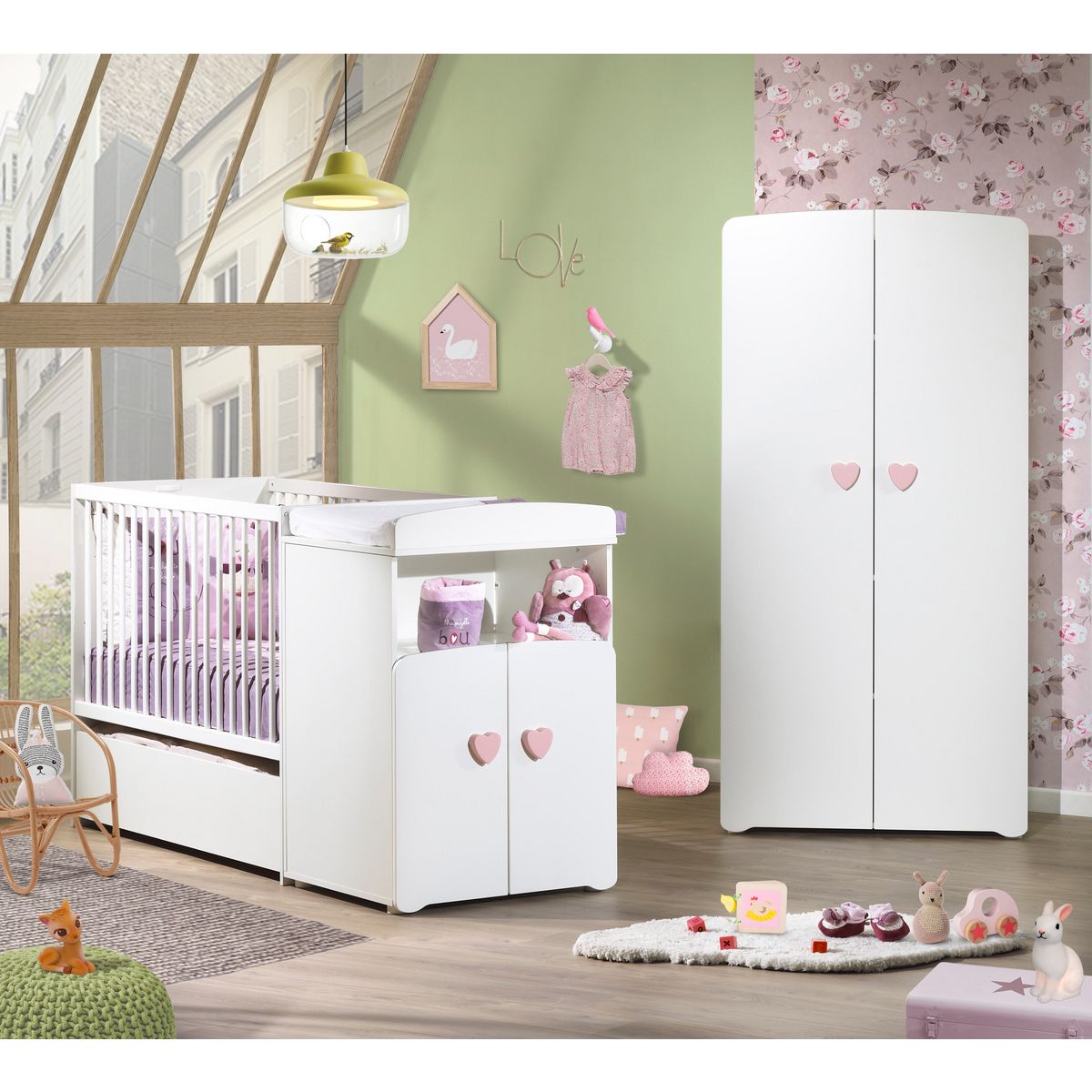 Baby Price Ensemble Lit Bebe Combine 60x1 Cm Evolutif En 90x190 Cm Armoire Love Pas Cher A Prix Auchan