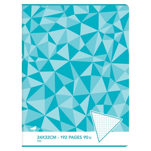 Cahier piqué polypro 24x32cm 192 pages petits carreaux 5x5 bleu motif triangles