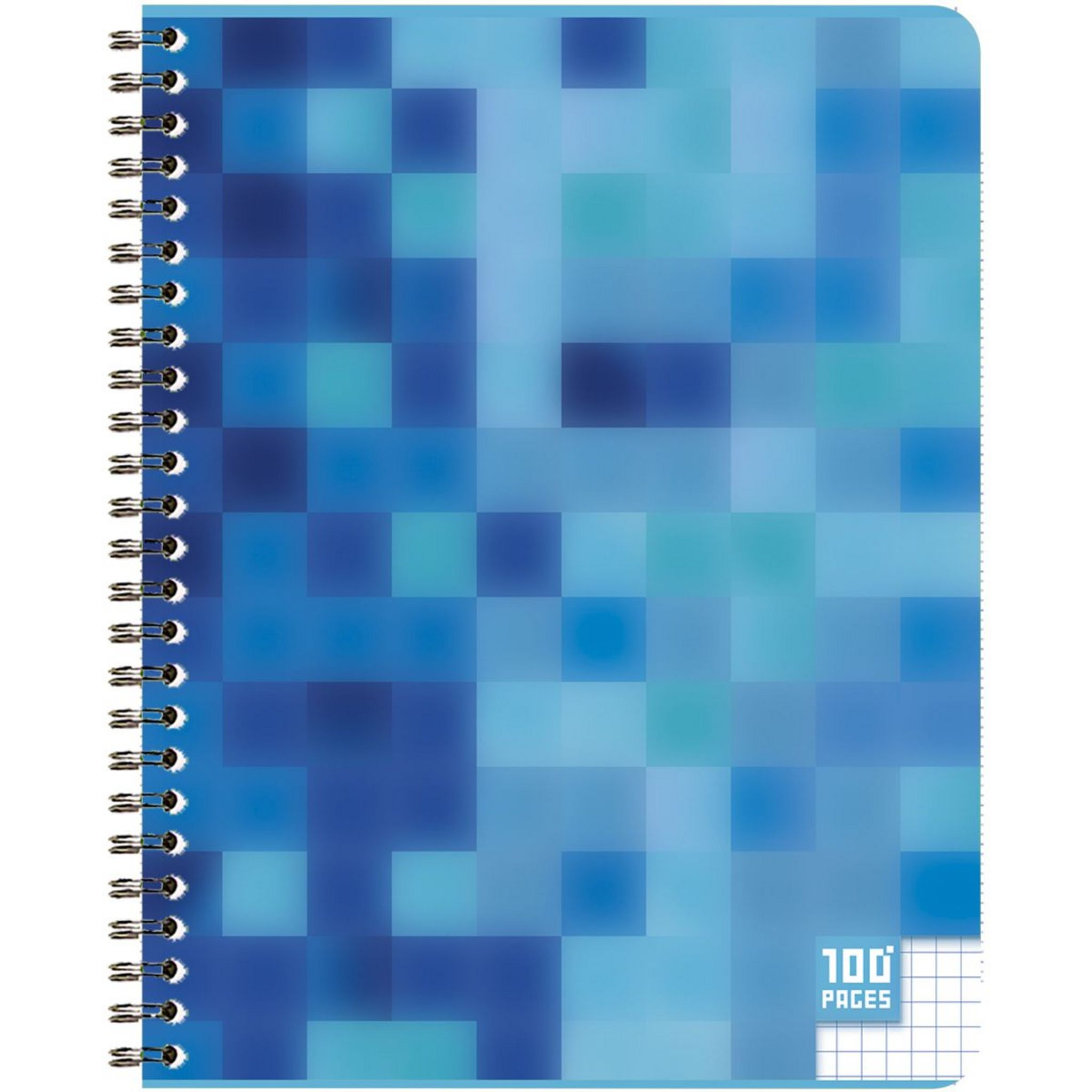 AUCHAN Cahier 17x22cm 100 pages petits carreaux 5x5 à spirale bleu motif  pixellisé pas cher 