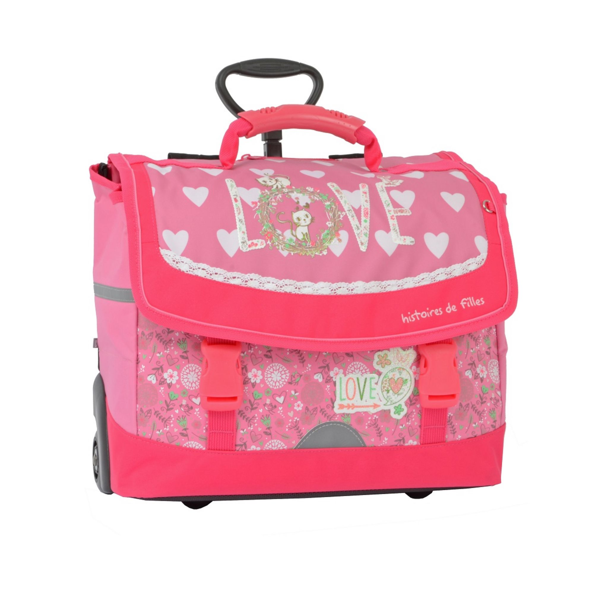 AUCHAN Cartable a roulettes Cats and Love 36 cm Histoire de filles pas cher Auchan