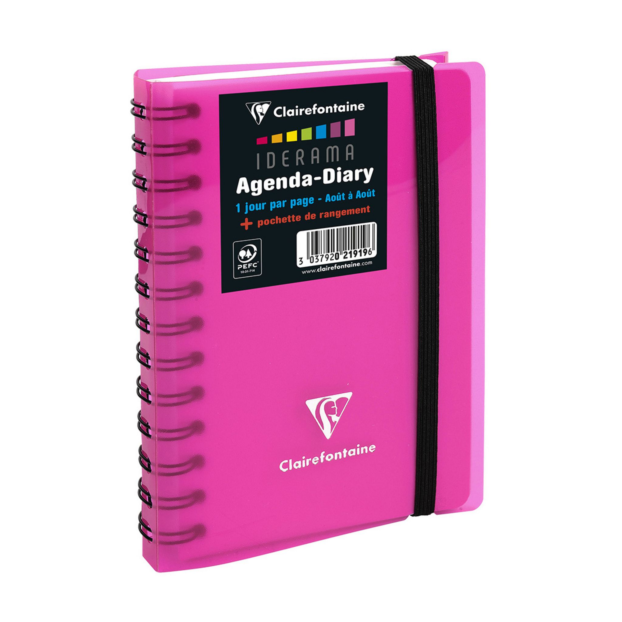 CLAIREFONTAINE Agenda scolaire journalier à spirale 12x17cm polypro rose  transparent 2023-2024 pas cher 